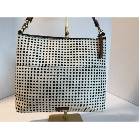 FOSSIL Fionia White Polka Dot Crossbody Bag Coated Canvas Leather Trim MSRP $128 - Picture 1 of 16